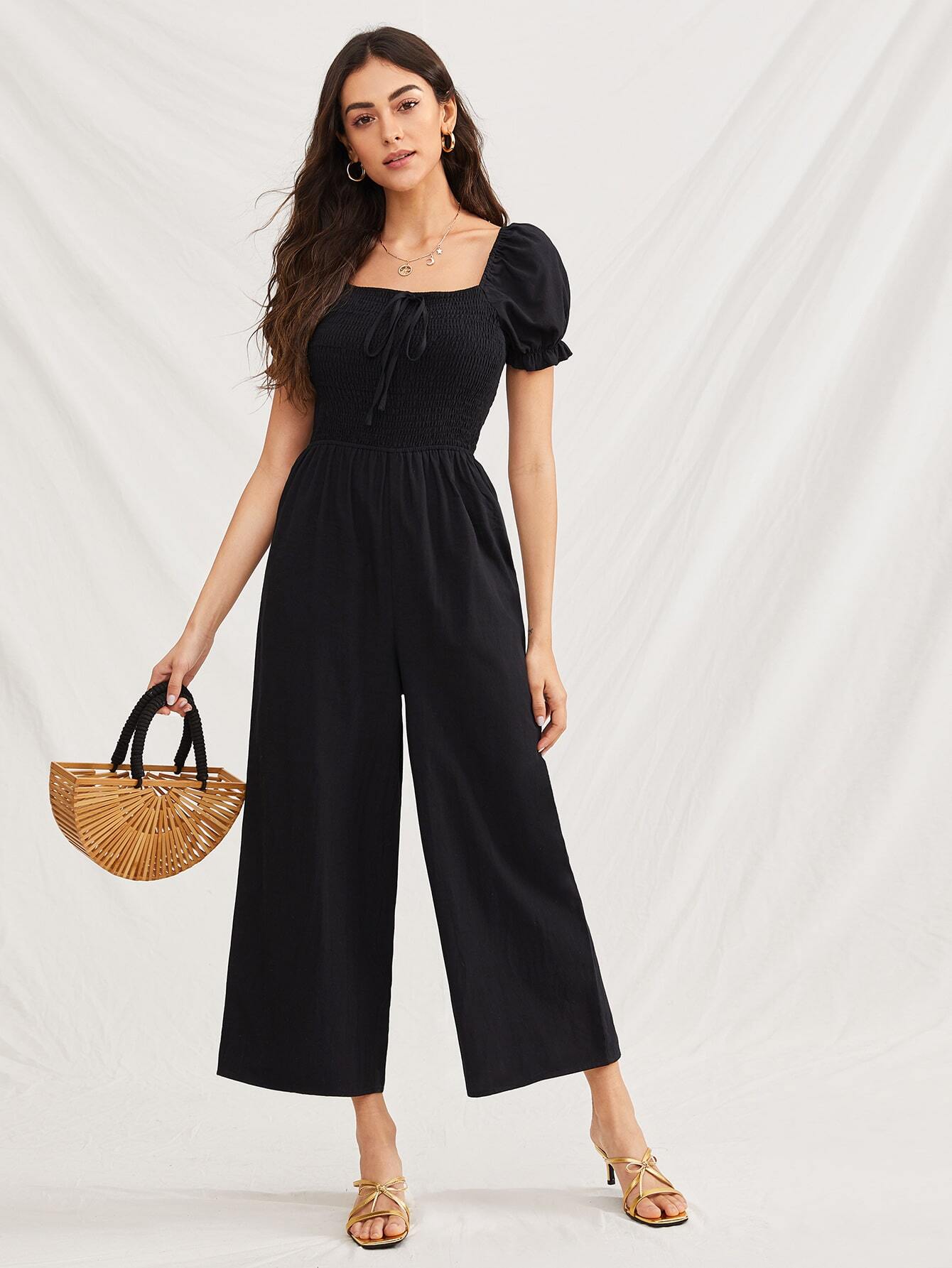 Square neck jumpsuit with sleeves Outlet