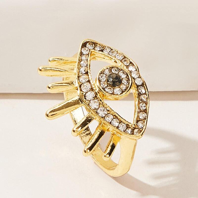

Eye Design Rhinestone Decor Ring, Gold