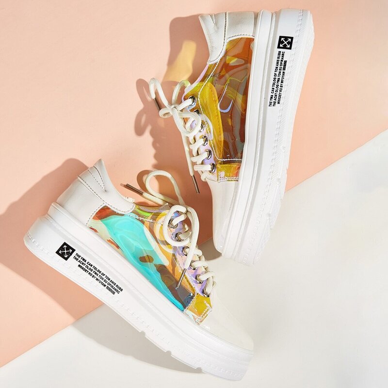 

Transparent Patchwork Lace-up Chunky Sneakers, Multicolor