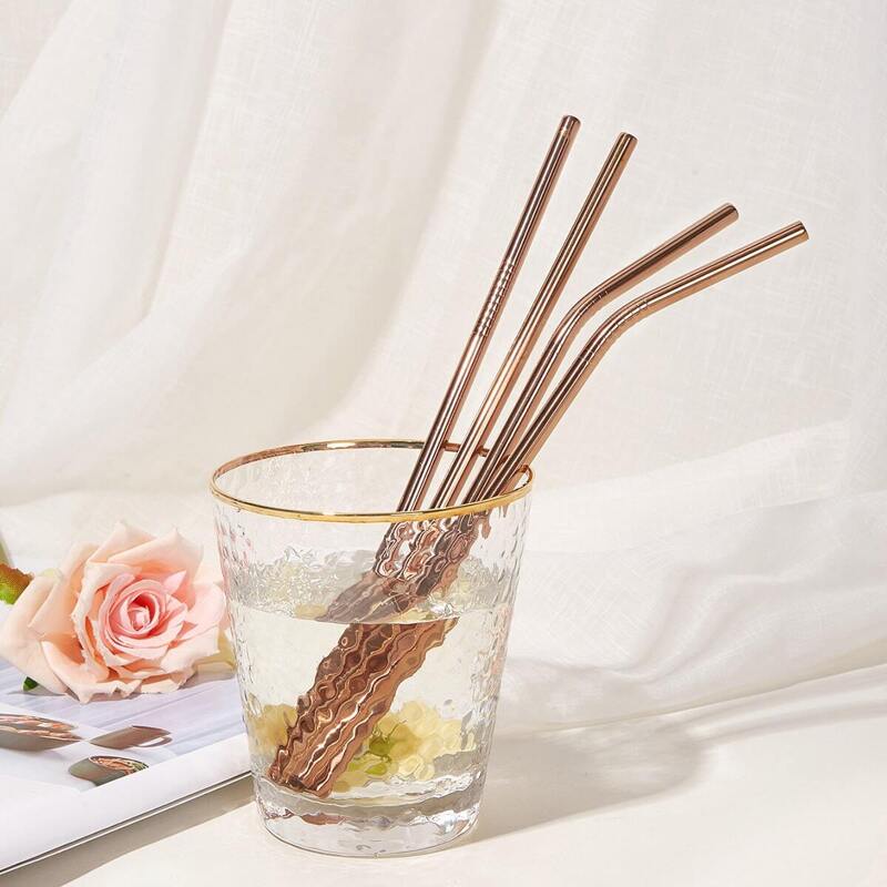 

Stainless Steel Straw 4pcs & Cleaning Brush 1pc & Pouch Bag 1pc, Rose gold