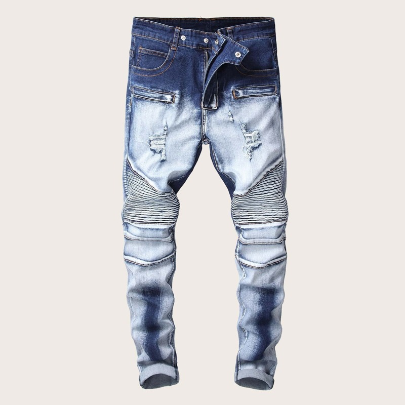 

Guys Ripped Ruched Washed Jeans, Blue