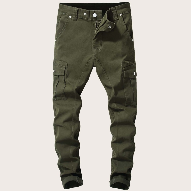 

Guys Pocket Side Solid Skinny Cargo Jeans, Army green