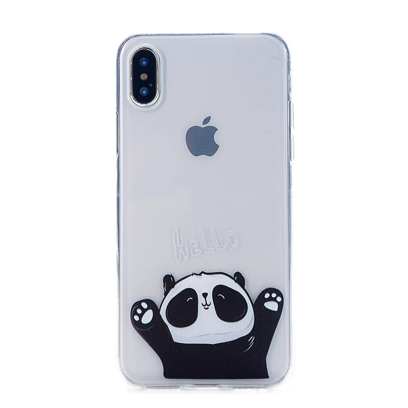 

Cartoon Panda Pattern Transparent iPhone Case, Black and white