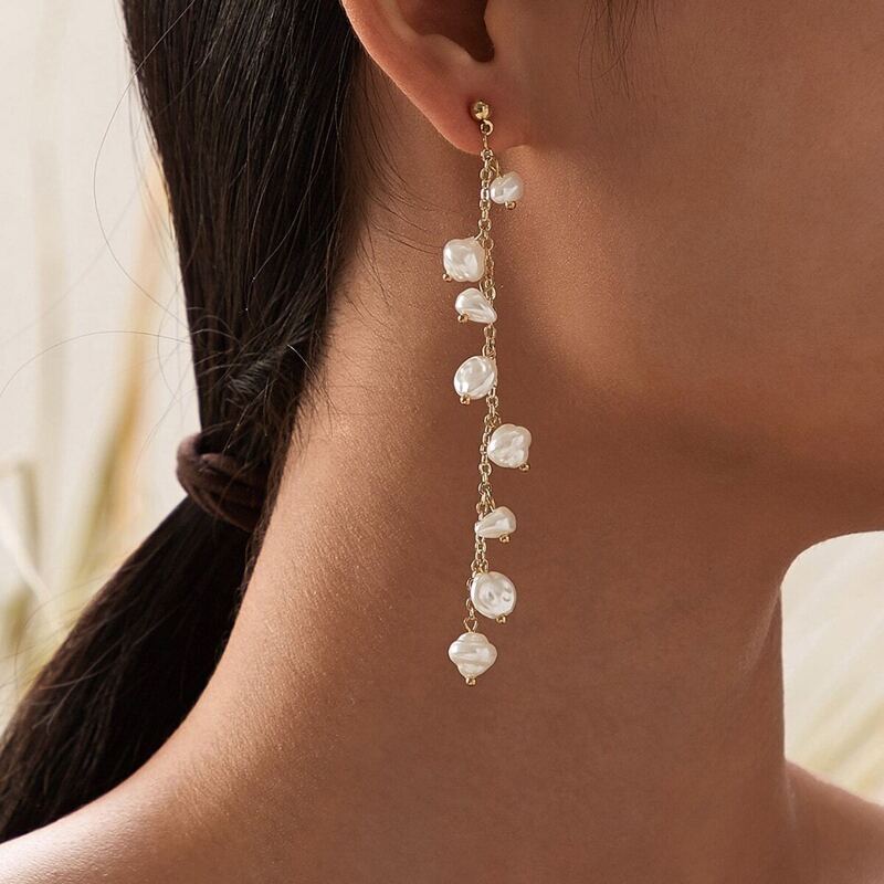 

Faux Pearl Chain Drop Earrings 1pair, Multicolor