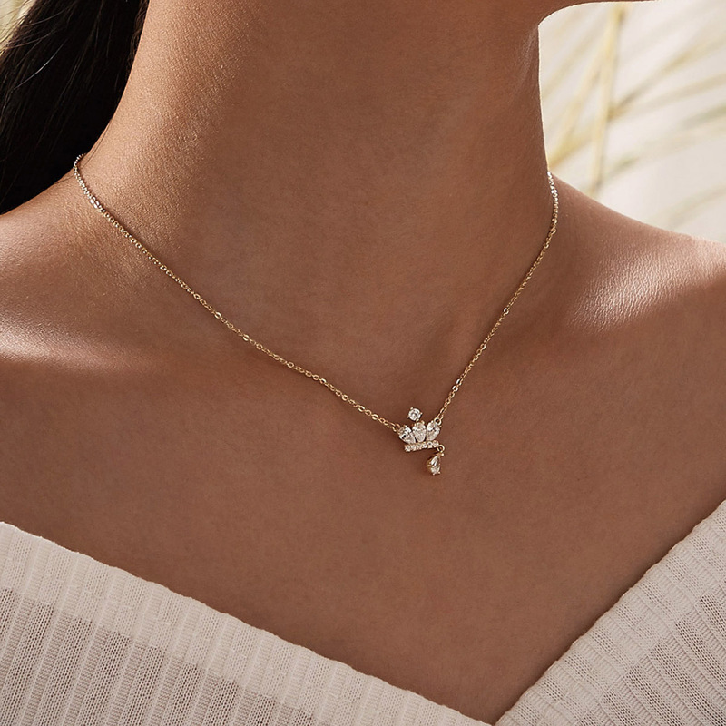 

Rhinestone Engraved Charm Necklace 1pc, Gold