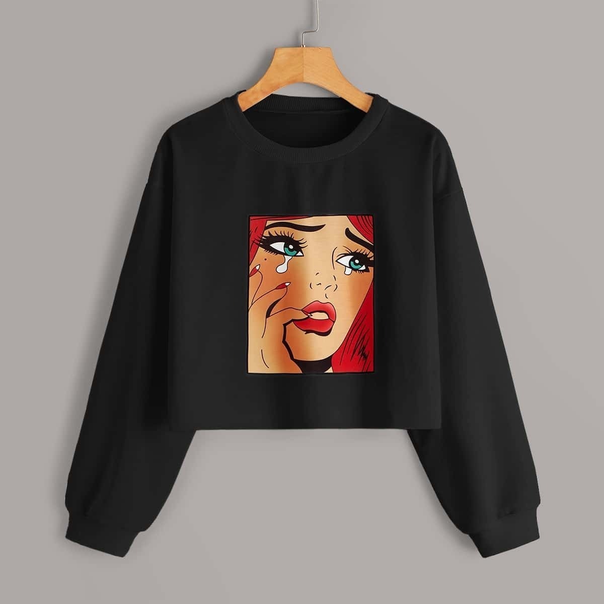 

Pop Art Print Crop Black Sweatshirt