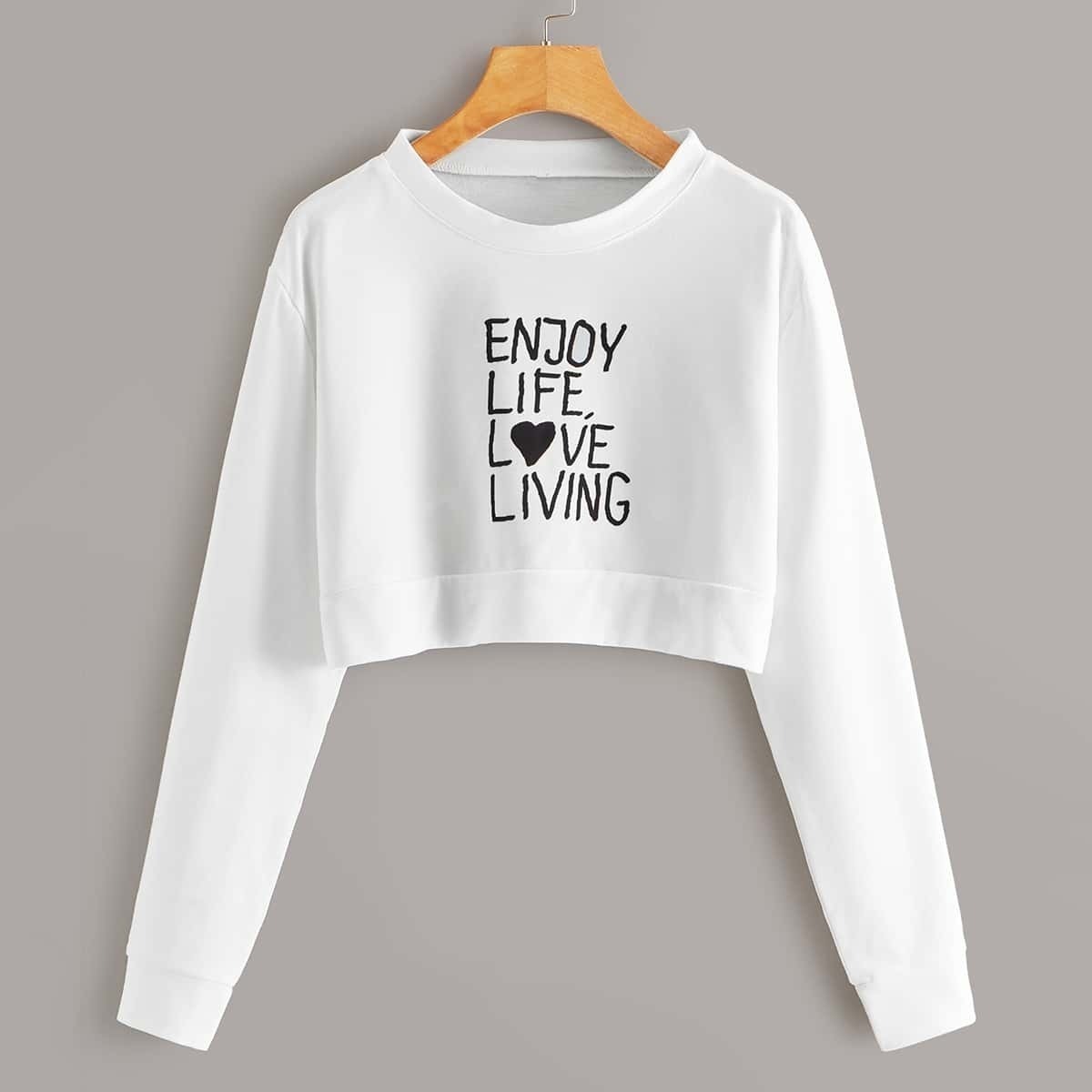 

Letter & Heart Print Crop Tee, White