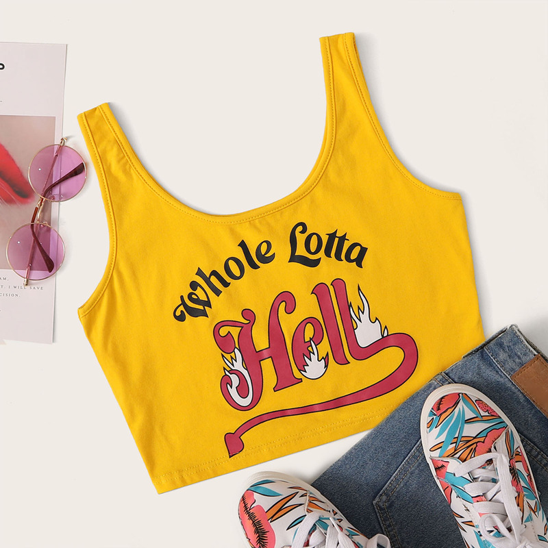 

Letter Print Crop Tank Top, Yellow