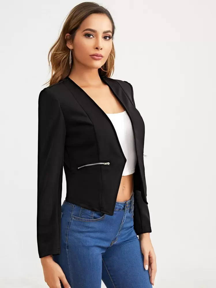 SHEIN Clasi Marynarka z rozcięciem na plecach i zamkiem błyskawicznym - Czarne - Zobacz 5