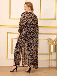 加大开叉侧豹纹和服，适合夏日海滩度假 - 彩色 - 查看 2