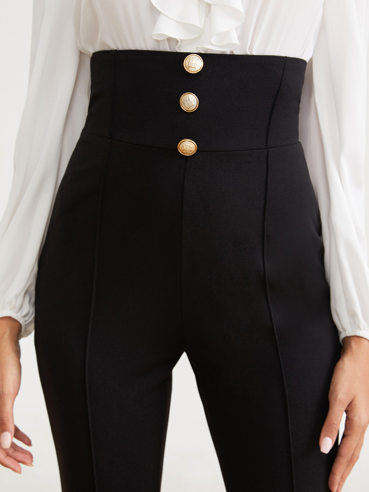 SHEIN Privé Pantalones de cintura ancha con diseño de botón - Negro - Añade 6