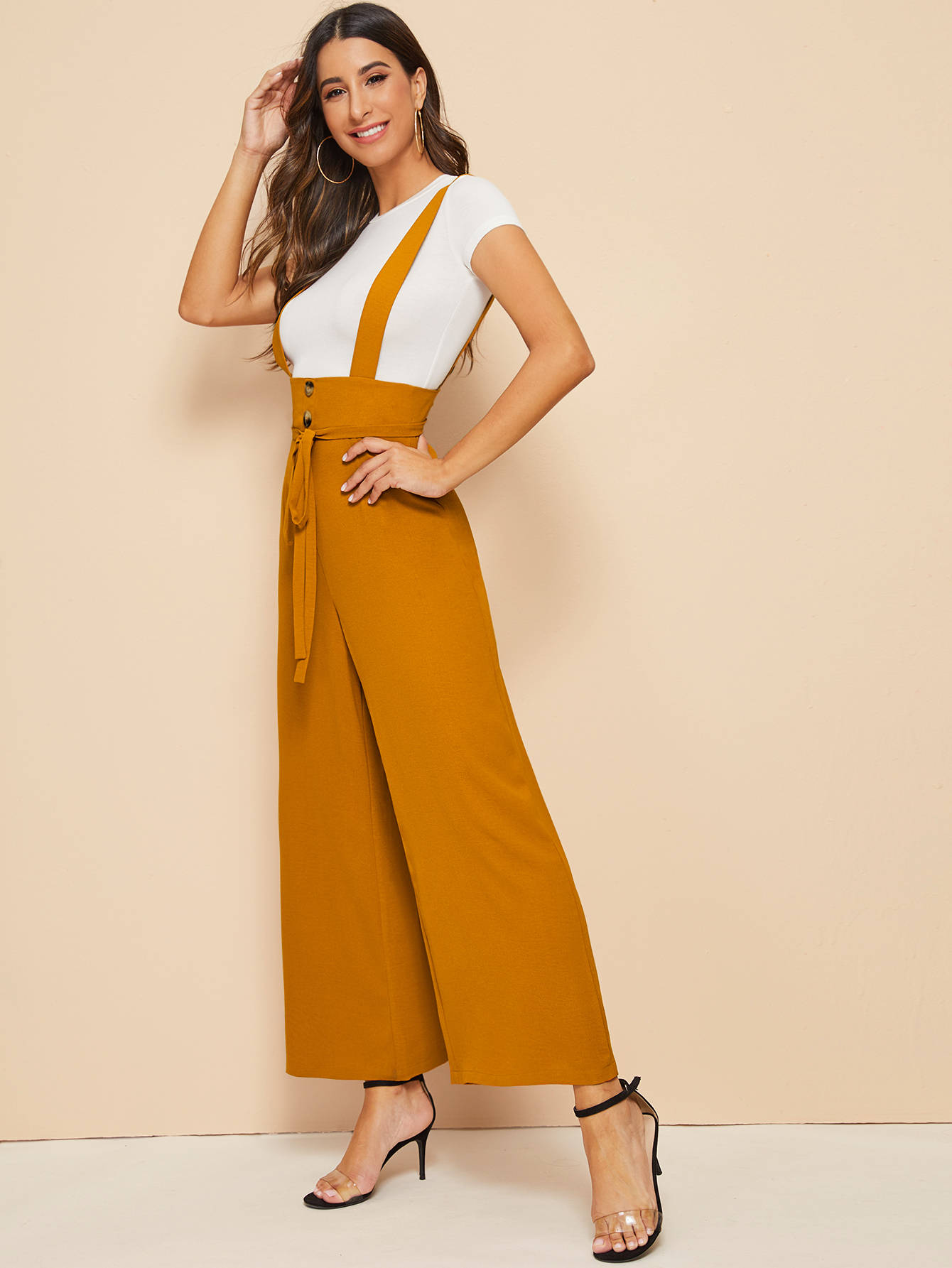 high waist suspender jumpsuit