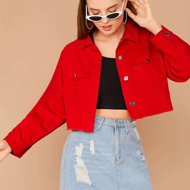 

Single Breasted Raw Hem Jacket, Red bright