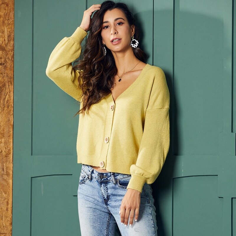 

SBetro Solid Drop Shoulder Cardigan, Yellow pastel