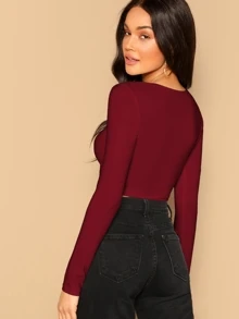 SHEIN Essnce Solid Fitted Crop Top - Burgundy - View 2