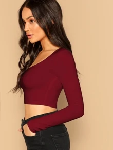 SHEIN Essnce Solid Fitted Crop Top - Burgundy - View 3