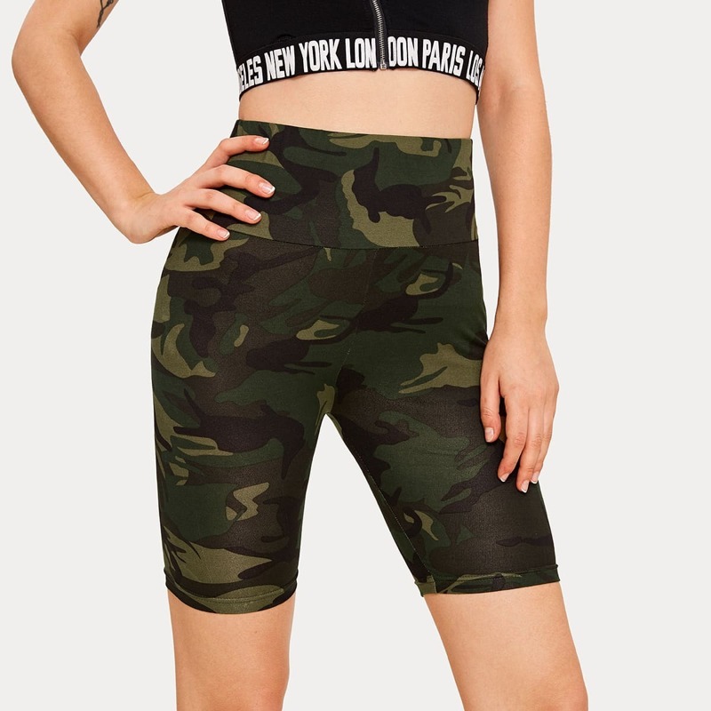 

Wide Waistband Camo Print Cycling Shorts, Multicolor