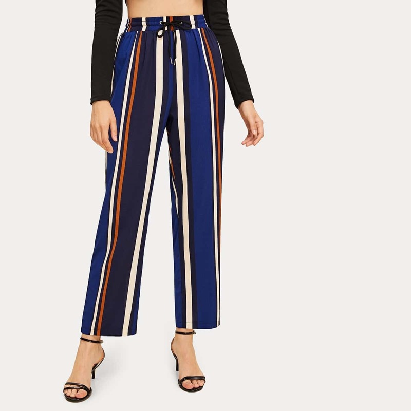 

Drawstring Waist Striped Straight Leg Pants, Multicolor