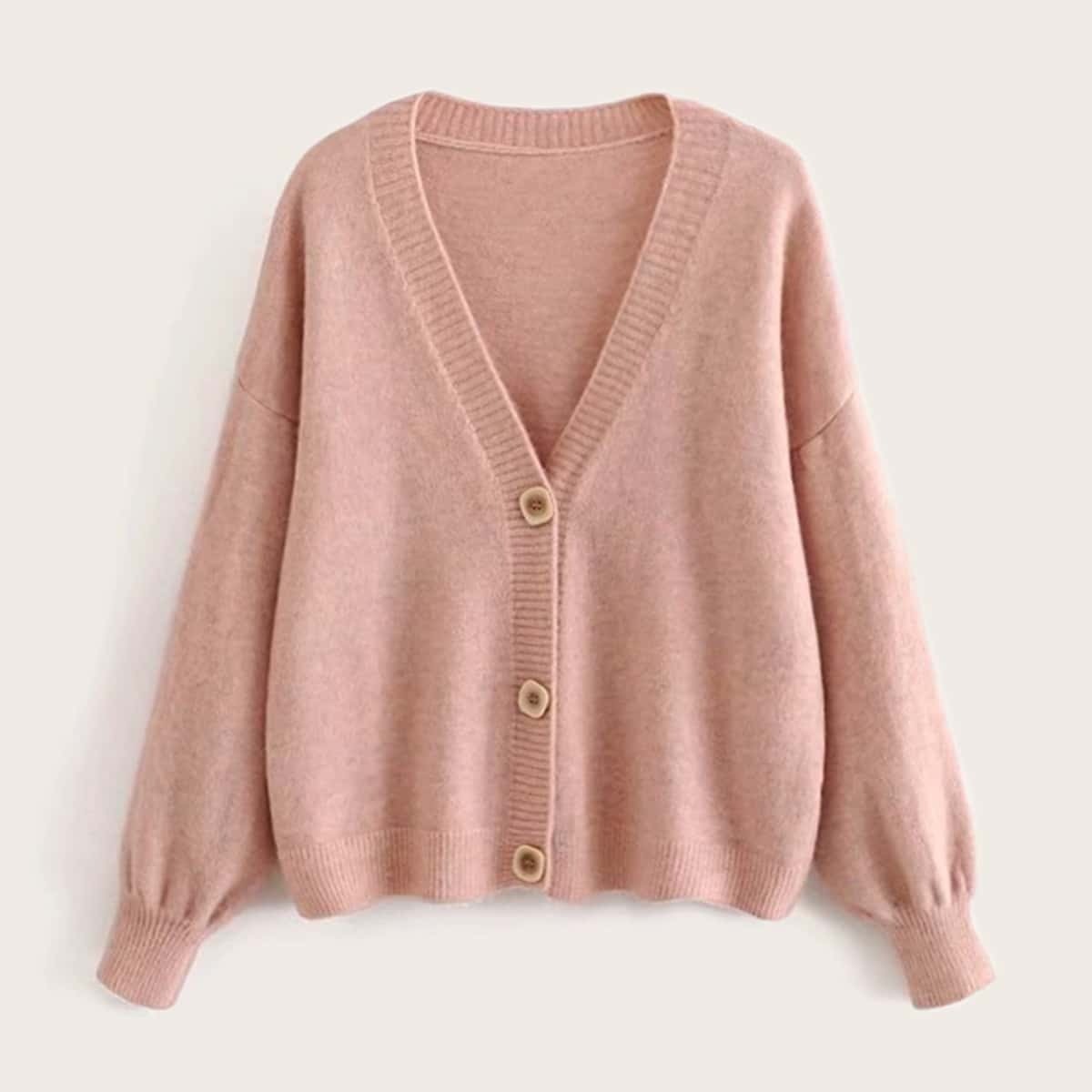 

Mohair V-neck Button Front Solid Cardigan, Pink