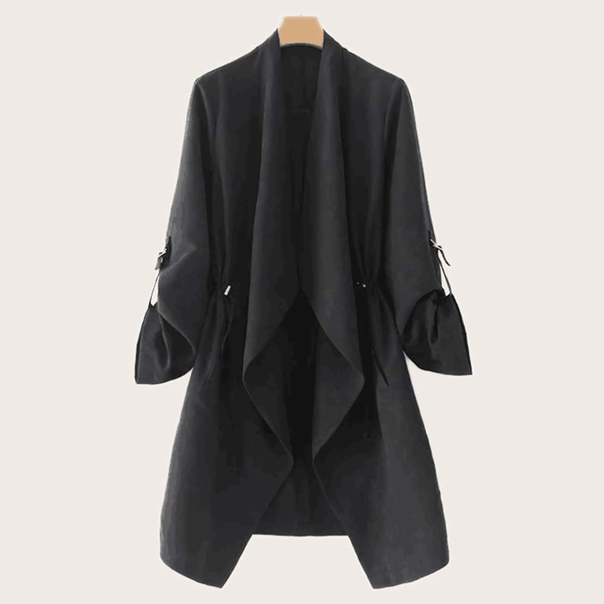 

Roll Up Sleeve Waterfall Coat, Black
