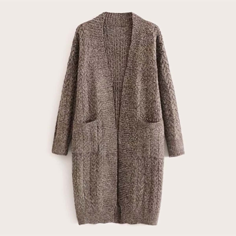 

Space Dye Cable Pattern Dual Pockets Cardigan, Brown