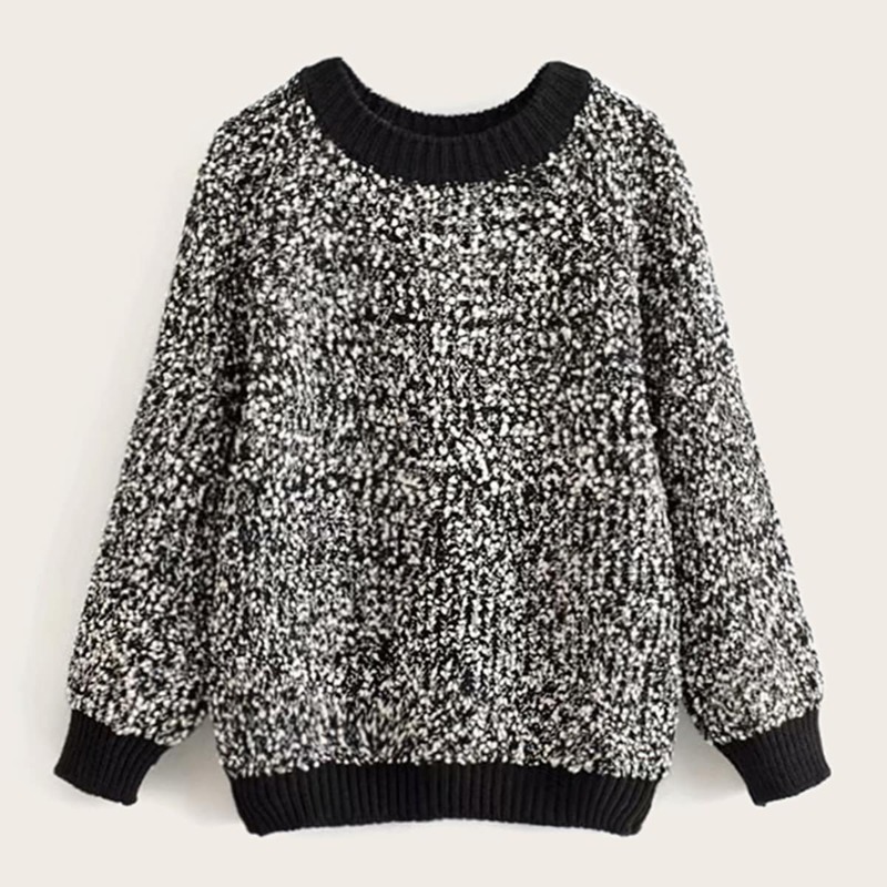 

Space Dye Contrast Trim Jumper, Black and white