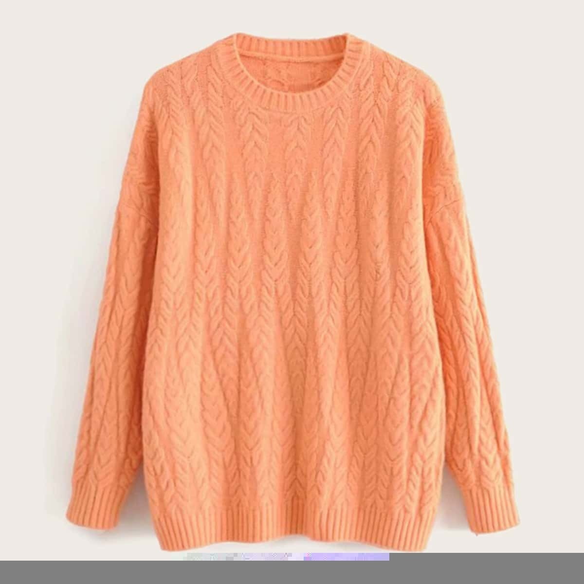 

Mohair Cable Pattern Drop Shoulder Jumper, Orange