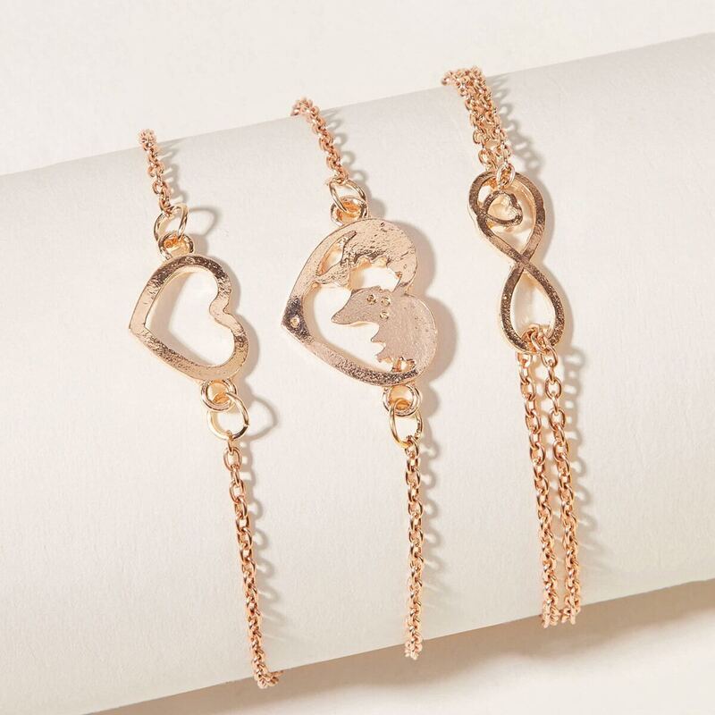 

Infinity & Heart Bracelet 5pcs, Gold