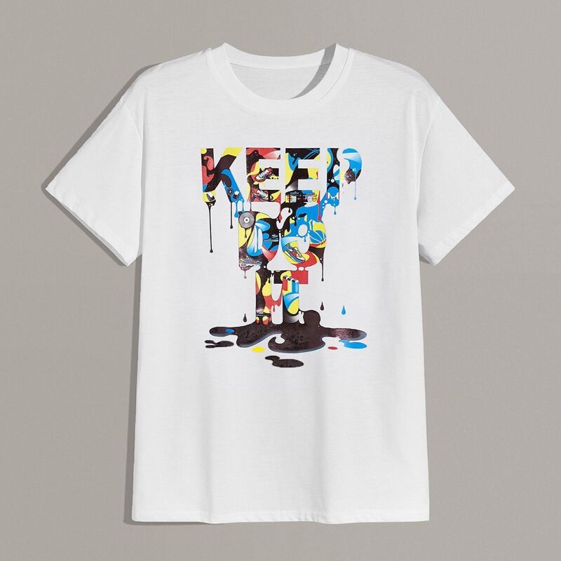 

Guys Paint Drip Letter Print Tee, White