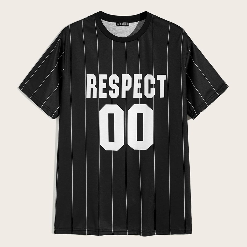 

Guys Striped & Letter Print Tee, Black