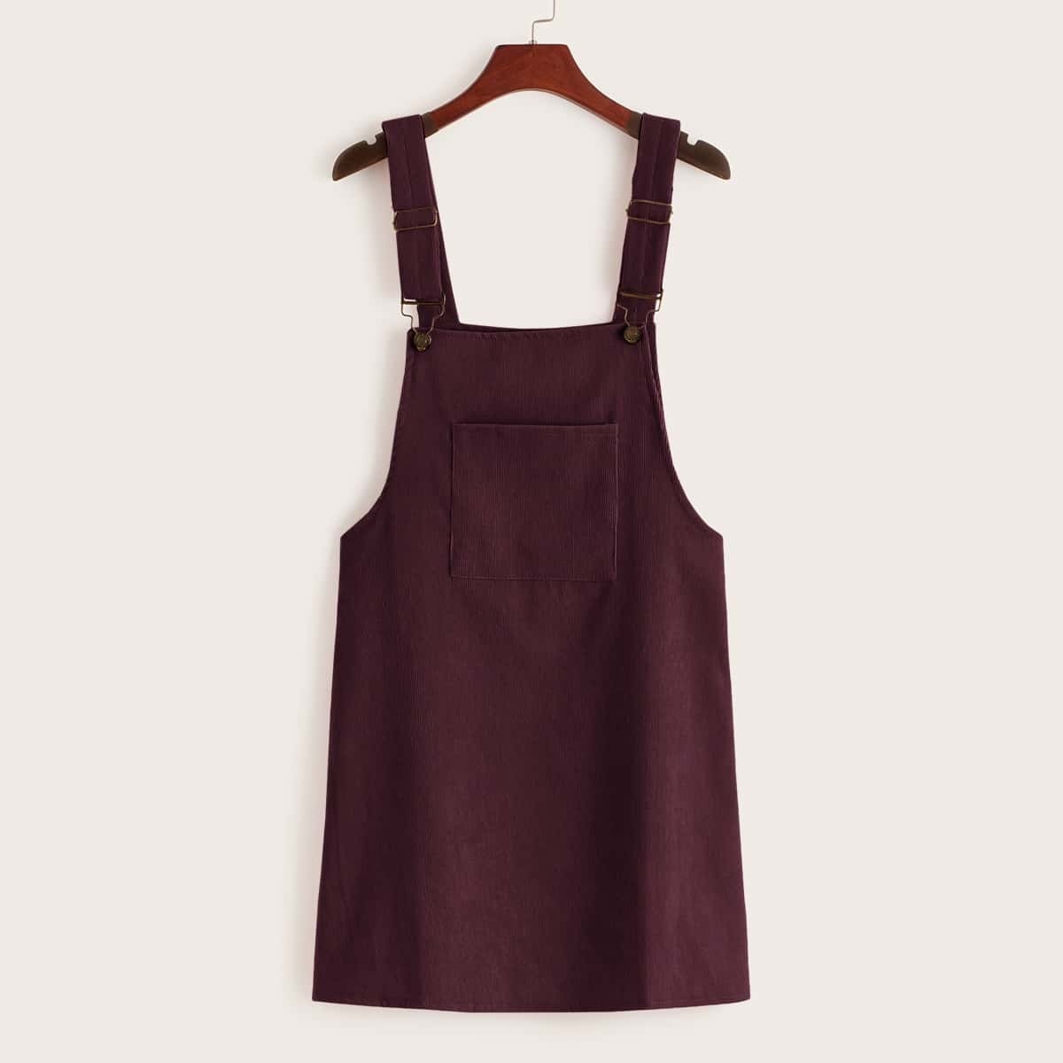 

Pocket Front Solid Pinafore Dress, Burgundy
