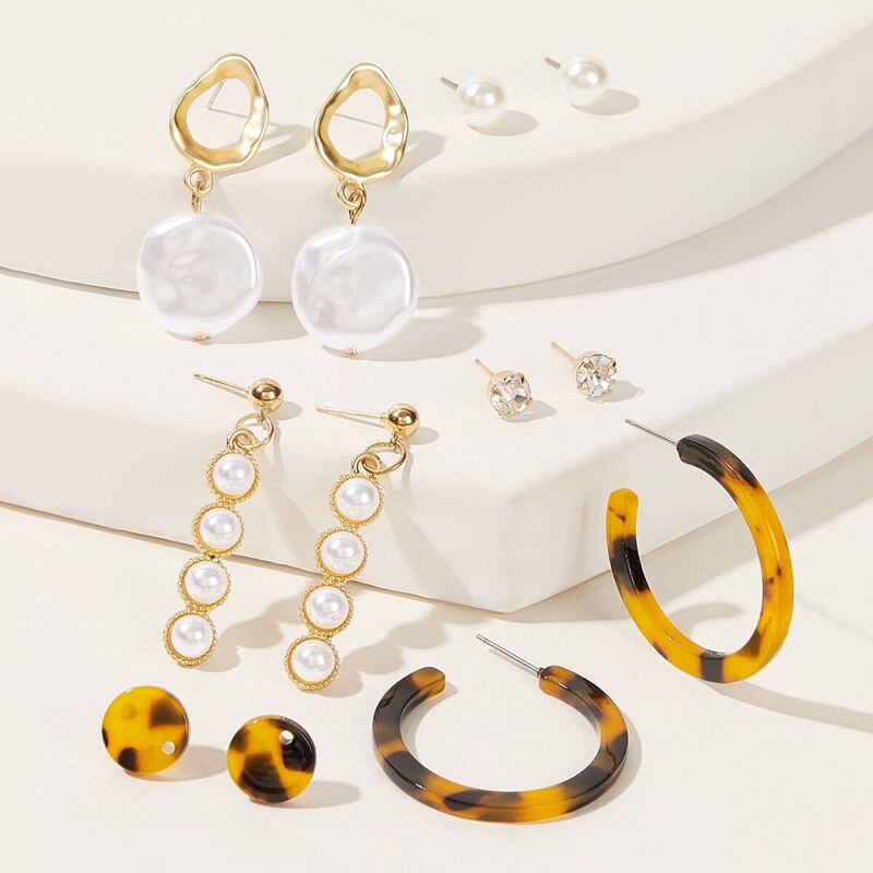 

Faux Pearl & Leopard Decor Earrings Set 6pairs, Multicolor