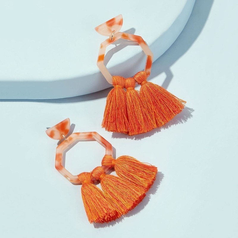 

Geometric & Tassel Decor Drop Earrings 1pair, Orange