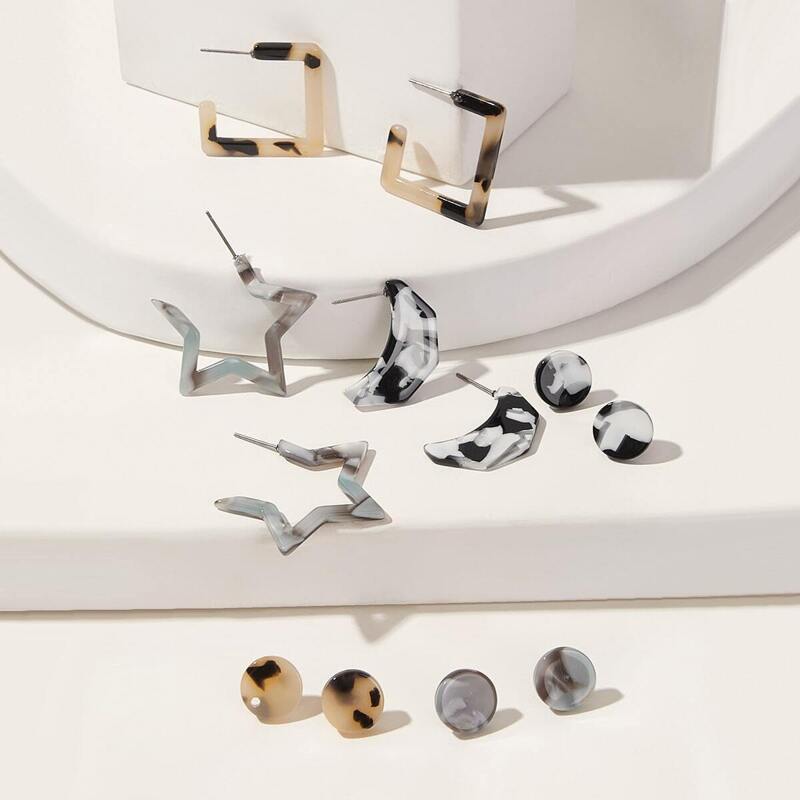 

Leopard Print Geometric Earrings Set 6pairs, Multicolor