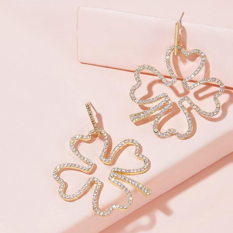 

Rhinestone Flower Design Drop Earrings 1pair, Gold