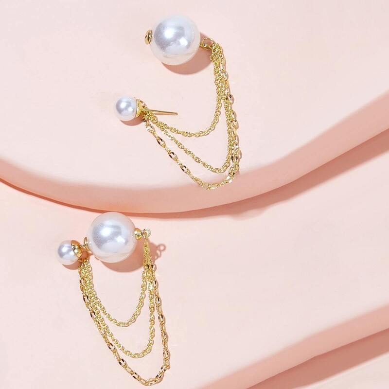 

Faux Pearl & Chain Decor Earrings 1pair, Gold