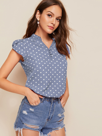 Camisa de manga pétalo de lunares