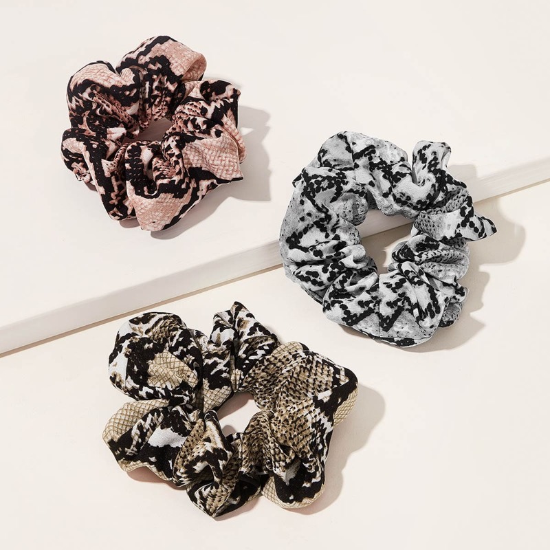 

Snakeskin Pattern Satin Scrunchie Scarf 3pcs, Multicolor