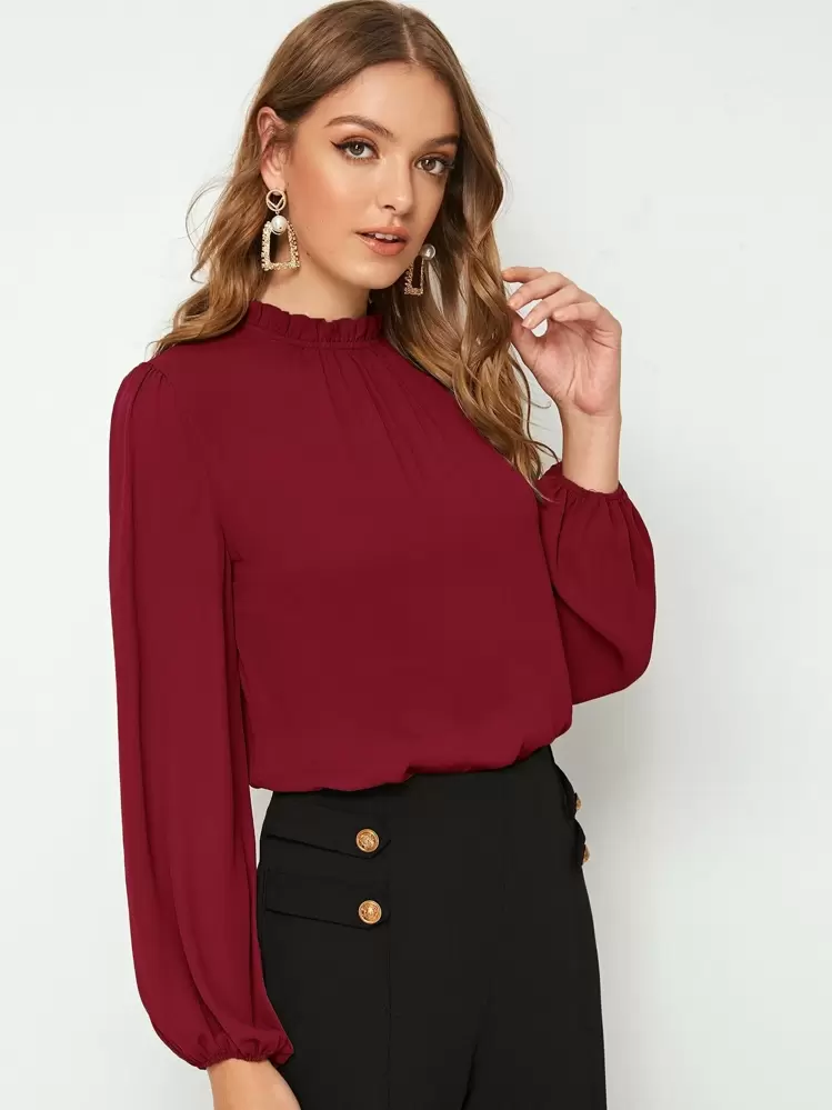 SHEIN Clasi Top de manga de lanterna com babado | SHEIN Brasil