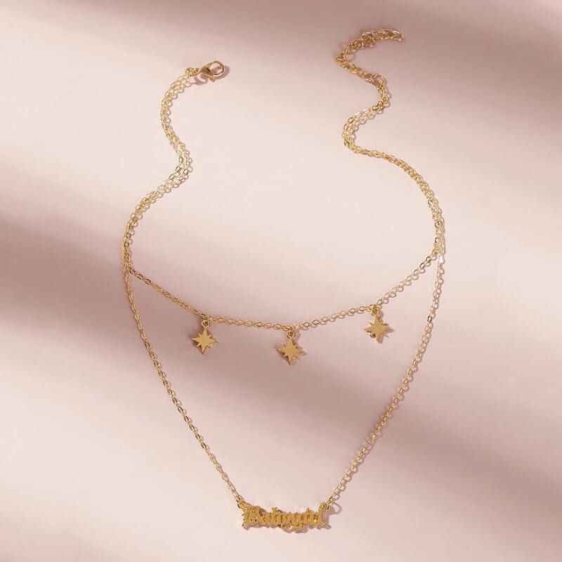 

Letter & Star Decor Layered Chain Necklace, Gold