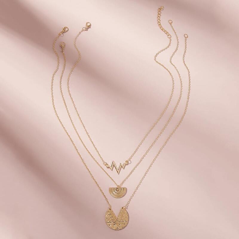 

Totem Textured Geometric Drop Necklace Set 3pcs, Gold