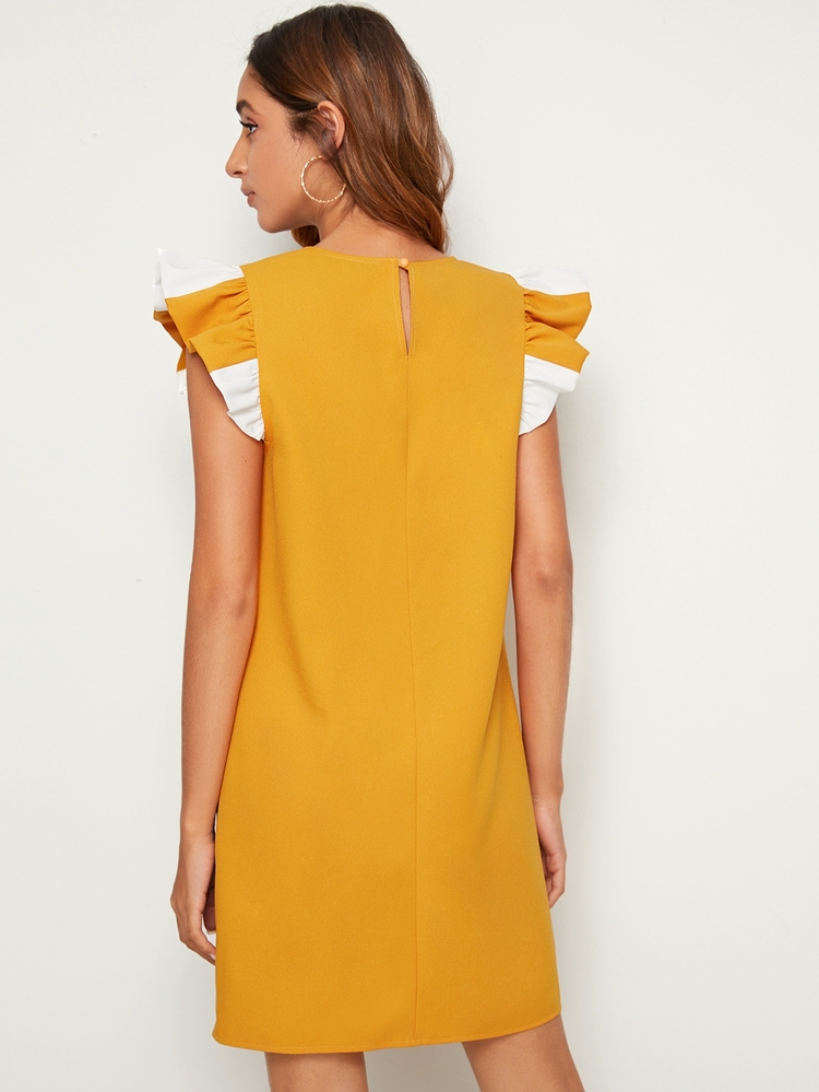 SHEIN Clasi 荷葉邊袖口拼色直筒連衣裙 - 彩色 - 查看 2