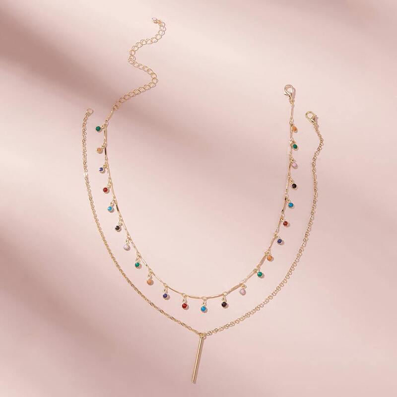 

Colorful Gemstone Decor Layer Necklace 2pcs, Multicolor