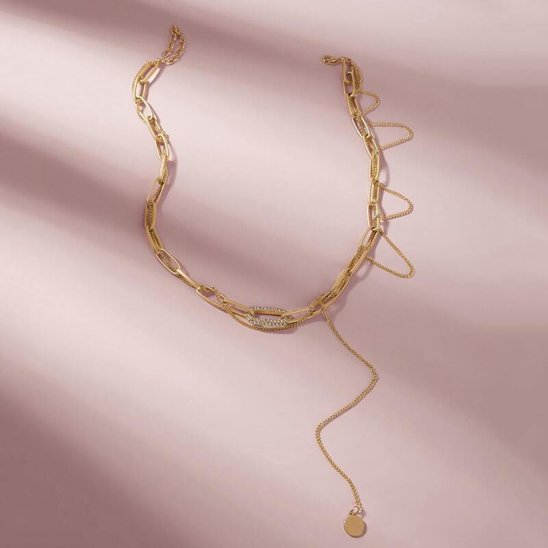 

Coin Pendant Multi Layer Chain Necklace, Gold