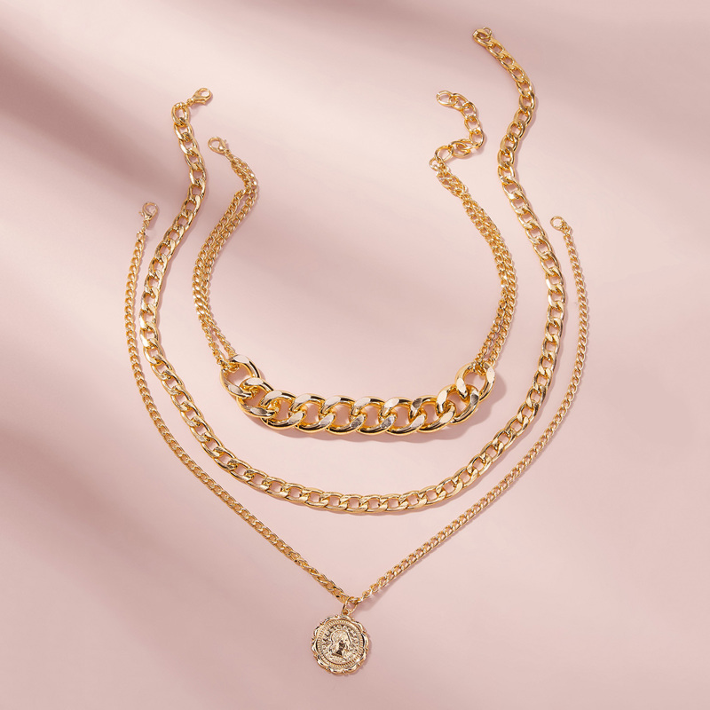 

Coin Decor Chunky Chain Necklace Set 3pcs, Gold