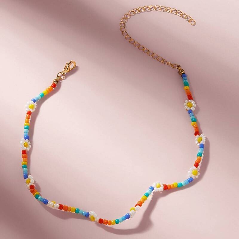 

Colorful Bead Detail Flower Necklace, Multicolor
