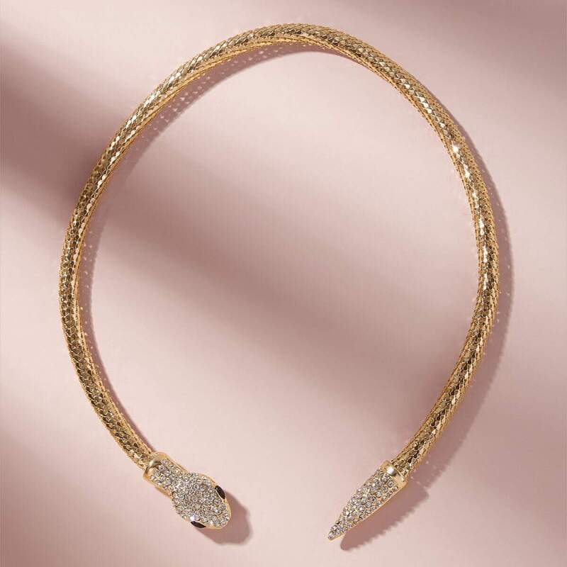 

Rhinestone Snake Detail Chunky Choker 1pc, Gold