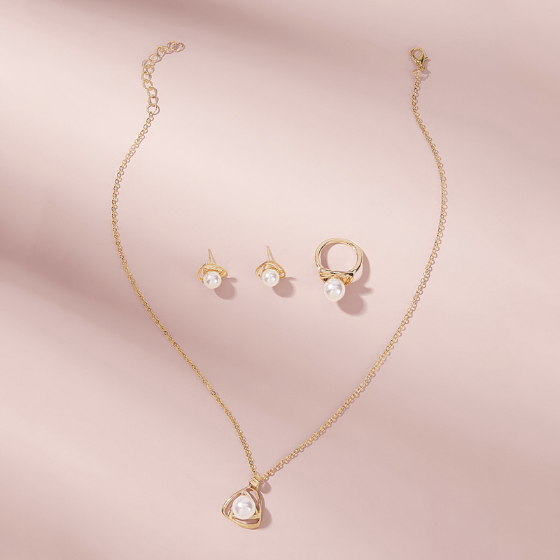 

Faux Pearl Detail Necklace 1pc & Ring 1pc & Earrings 1pair