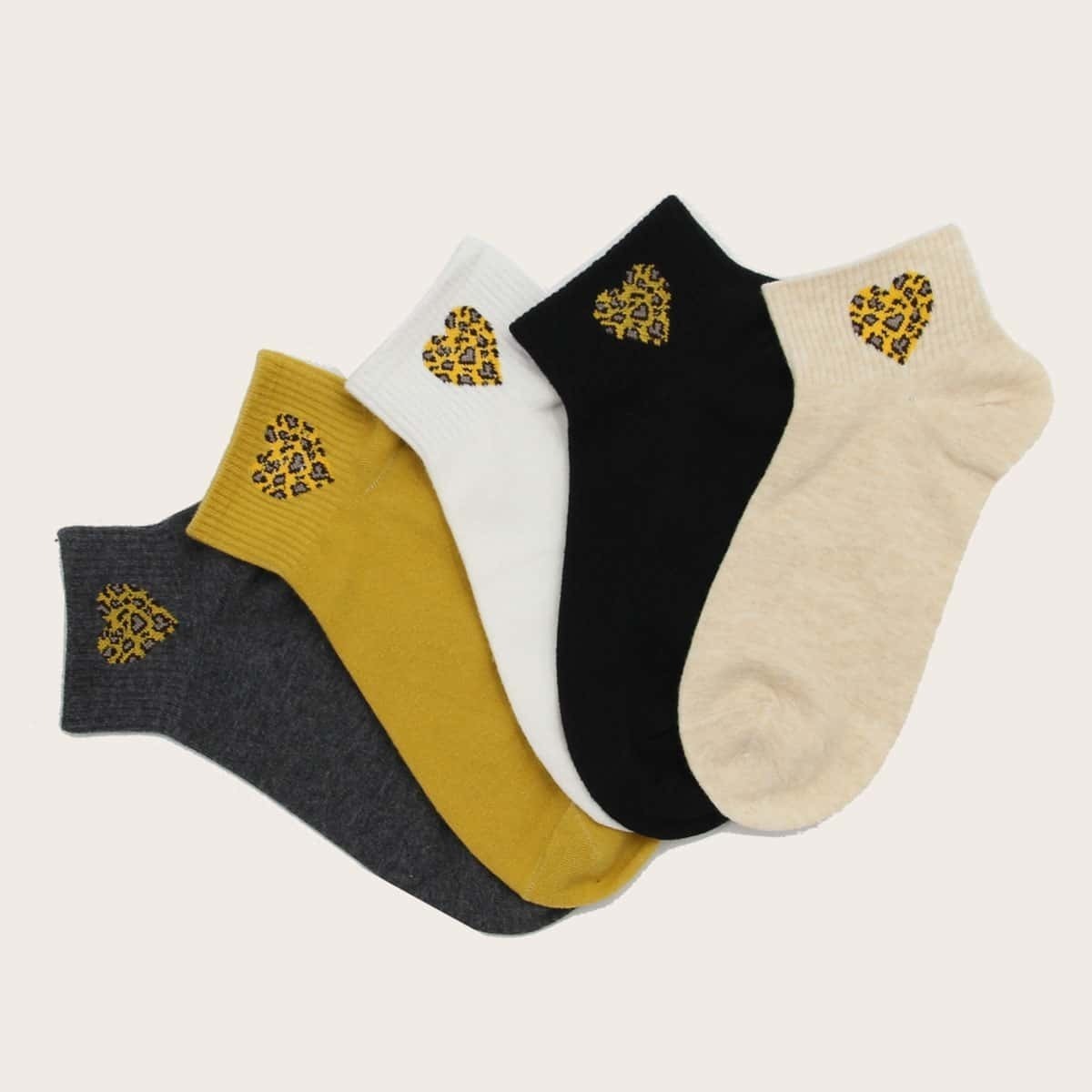 

Leopard Heart Pattern Socks 5pairs, Multicolor