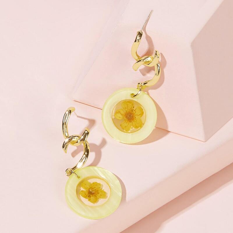 

Flower Decor Round Drop Earrings 1pair, Multicolor